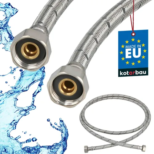 KOTARBAU® Flexschlauch 1/2 Zoll Wasserschlauch 200cm Panzerschlauch 1/2“x1/2“ Anschlussschlauch für Armatur Schlauch Für Wasserhahn Edelstahlummantelt