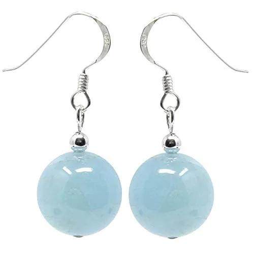 Ohrringe Ohrhänger aus Aquamarin – Eleganter Schmuck aus 925 Silber - Ohrringe für Damen mit 12mm Aquamarin Edelsteinkugeln in hell-blau-grün, perfekt für einen Hauch von Eleganz und Stil.