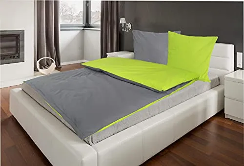 MB Warenhandel24 Bettwäsche Doppelpack 4-Teilige Hochwertige Renforcé aus 100% Baumwolle Uni Wende Anthrazit/Grün 2X 135x200 Bettbezug + 2X 80x80 Kissenbezug