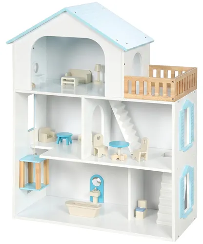 AIYAPLAY Puppenhaus mit Aufzug und Möbeln, 79,5 cm hoch