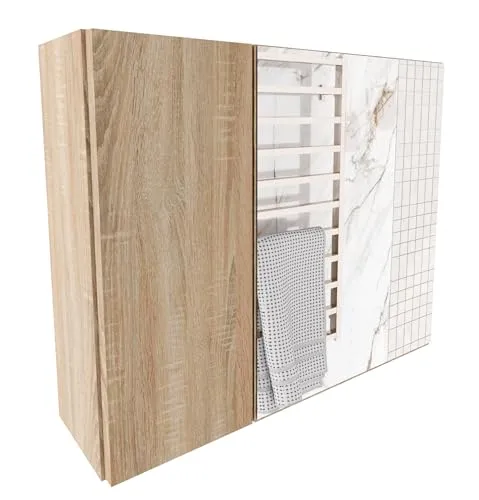 möbelkap Spiegelschrank Bad 60x50x17,8 cm Sonoma Eiche – Moderner Badezimmerschrank mit Spiegel - Eleganter Spiegelschrank für Ihr Bad – Mit 3 Ablageflächen und beidseitig montierbarer Tür bietet er praktischen Stauraum für Pflegeprodukte. Robuste Materialien und einfache Wandmontage garantieren eine unkomplizierte Nutzung.