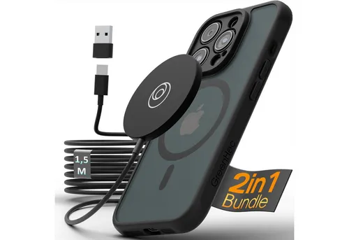 GreenHec MagSafe Ladegerät + Magnet Hülle iPhone 17 16 15 14 13 12 Pro Max Air Wireless Charger (0,00 mA, Spar-Set, Frosted Case + MagSafe, Kabellos induktiv für Apple Schutzhülle Schwarz Case)