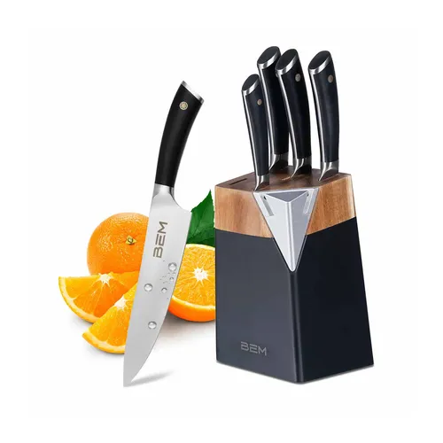 BEM Messerblock Master Chef - 6tlg. Messerset mit Schärfer - Küchenmesser Set mit 5 hochwertigen Messern und einem eleganten Block aus Akazienholz. Ideal für präzises Schneiden, perfekt für Hobbyköche und Profis.