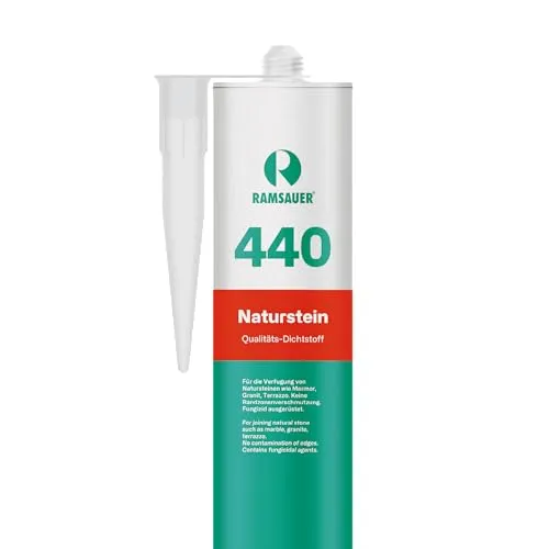 RAMSAUER 440 Naturstein (Weiß MATT) - 310ml Kartusche, Silikon Dichtstoff für Naturstein, Marmor, Granit, Terrazzo, uvm., Fugen im Innen- und Außenbereich, Küche und Reinraum