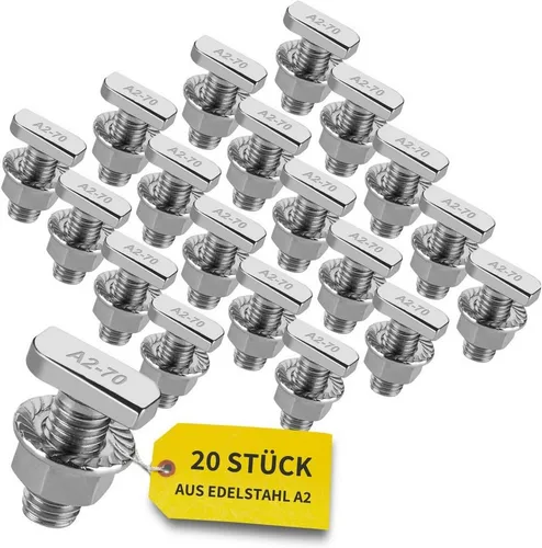 avoltik Solarmodul-Halterung Hammerkopfschrauben M8 I M10 mit Flanschmuttern Edelstahl A2 Solar, (10, 20 oder 50er Set Hammerkopfschrauben mit Flanschmuttern in M8 20mm, M8 25mm, M10 25mm oder M10 30mm, 20-tlg., 10/20/50er Set Hammerkopfschrauben M8/M10 mit Flanschmuttern, Farbe silber)