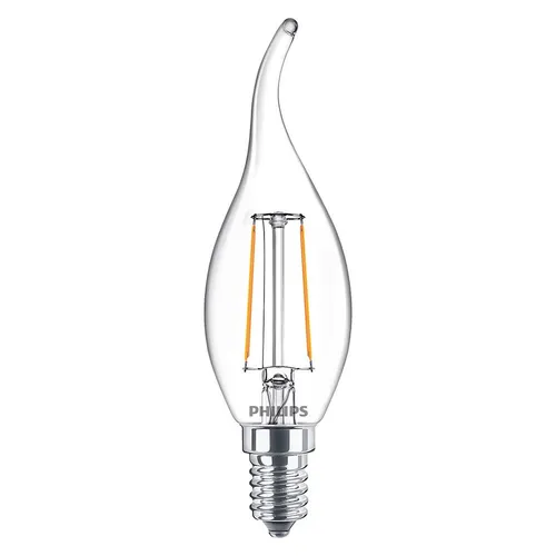 Philips LED Filament Lampe Windstoß Kerze 2W = 25W E14 klar 250lm warmweiß 2700K