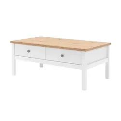 Couchtisch Mazzano, weiß - Attraktiver Landhausstil - Couchtisch im Landhausstil, Maße: B: 55 cm, H: 40 cm. Mit zwei Schubfächern für zusätzlichen Stauraum. Helles, freundliches Design für Ihr Wohnzimmer.