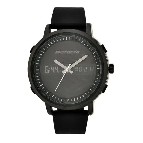 SKECHERS Watch SR5071 - Armbanduhr für Herren mit 48mm Gehäuse, schwarzem Zifferblatt und schwarzem Silikongurt, wasserfest bis 30 m – perfekt für den Alltag und sportliche Aktivitäten.