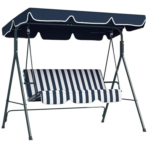 Outsunny Hollywoodschaukel - Blau, 172x110x153 cm - Gartenmöbel mit robustem Edelstahlrahmen, ideal für bis zu 3 Personen. Genießen Sie entspannte Stunden im Freien mit klappbarem Dach für optimalen Sonnenschutz.