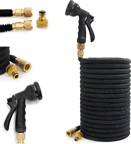 Grafner Flexibler Gartenschlauch mit Messing-Anschluss - Hochwertiger Gartenschlauch mit selbstaufrollendem Design, leicht zu verstauen und ideal für den Außenbereich. Enthält eine multifunktionale Brause mit 8 Funktionen.