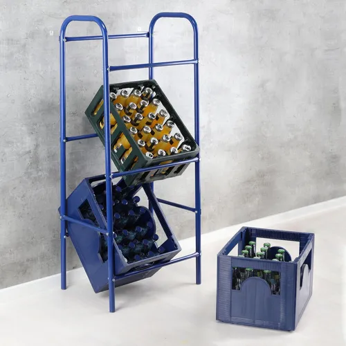 Flaschenkastenständer für 3 Kisten - Blau - Praktisches Kistenregal aus stabilem Stahl, ideal für die Küche oder Garage. Bietet Platz für 3 Getränkekisten und sorgt für Ordnung.