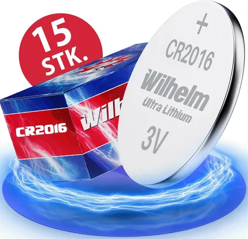 Knopfzelle CR2016 Wilhelm Batterie Lithium 3V CR 2016 Industrieware 15 x