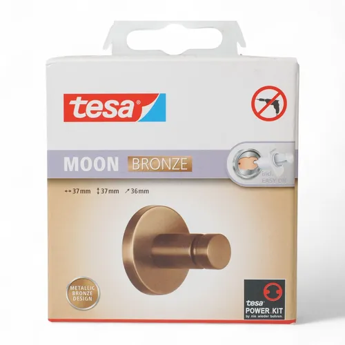 tesa MOON Handtuchhaken selbstklebender Wandhaken - 37 x 37 x 36 mm, Bronze