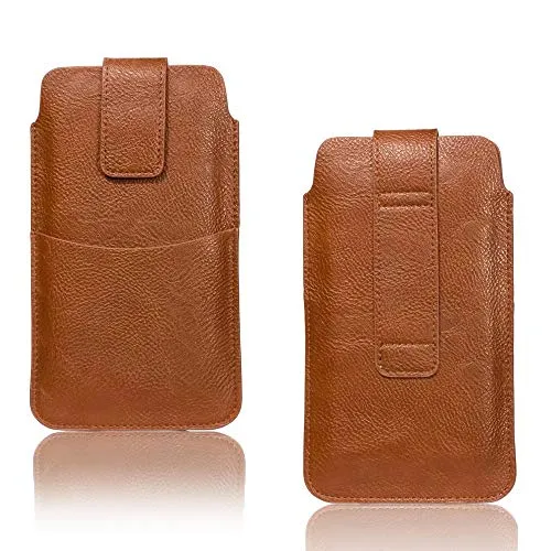 AXELENS Universelle Handy Gürteltasche Braun aus Kunstleder für Smartphones 4,8”– 5,1” – Klettverschluss, Kartenfach & Gürtelschlaufe – Braun