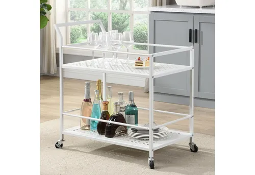 FINEBUY Servierwagen Metall 2 Ebenen mit Rollen Küchenwagen Barwagen Rollwagen FB72717, (79x45x83 cm Küchenwagen 2 Ebenen Metall Rechteckig), Speisewagen Küche Weiß, Teewagen auf Rollen