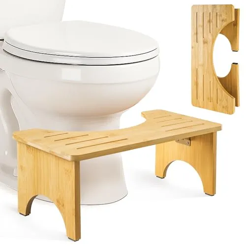 Lureon Klappbarer Toilettenhocker Erwachsene, Klohocker aus Bambus-Holz für Badezimmer, Ergonomischer WC Hocker-Kackhocker für Hämorrhoiden Verstopfung Blähungen