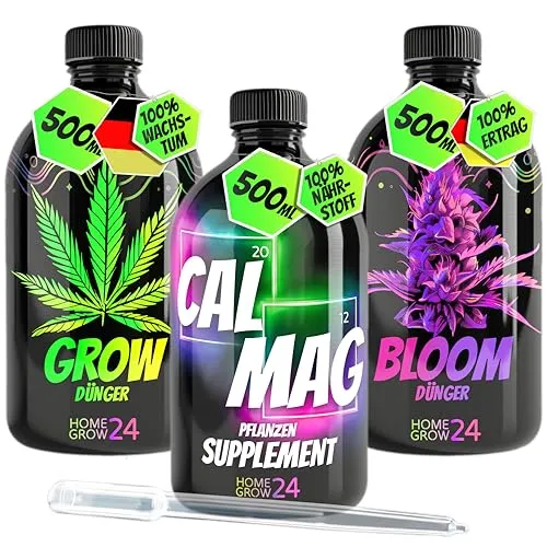 Homegrow24 Cannabis Dünger-Set Trio, 3er Set für gesunde Pflanzen - Blumendünger: Das Homegrow24 Dünger-Set Trio fördert mit essenziellen Nährstoffen kräftigen Wuchs und reiche Ernte. Ideal für jede Wachstumsphase, sorgt es für gesunde Pflanzen und volle Buds.