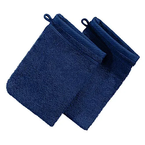 Erwin Müller Waschhandschuh Heidelberg 2er- Pack, 100% Baumwolle Marine Größe 15x21 cm - weiche Qualität, saugstark und strapazierfähig - praktisch durch Schlaufe (weitere Farben)