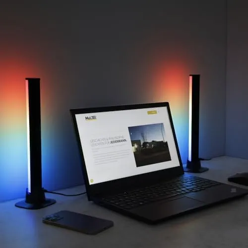 MeLiTec RGB Tischlampe LED 2er Set - Schreibtischlampen mit Smart Home App-Steuerung, Musiksensor und RGB-Lichteffekten für eine stimmungsvolle Atmosphäre. USB betrieben, ideal für modernes Wohnen.