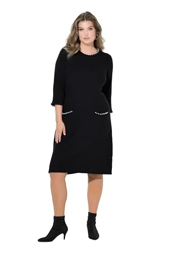 MIAMODA Damen große Größen Übergrößen Plus Size Strickkleid, A-Linie, Zierperlen, Fransenkanten schwarz 58+ 846776100-58+
