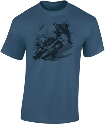 Baddery Motocross Tshirt Herren : Dirt Rush - T-Shirt für Männer & Jungen - Enduro Motorrad Bike Shirt Bekleidung (Denim Blue XL)