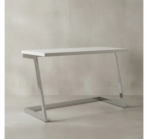 KADIMA DESIGN Konsolentisch Schreibtisch 120x55x76 cm Hochglanz Weiß / Silber PC-Tisch mit (Konsolentisch Modern), Metallbeine, Design Computertisch, Home-Office Bürotisch