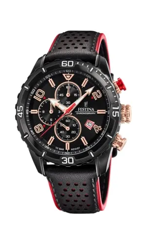 Festina Herren Analog Quarz Uhr F20519/4 mit Leder Armband - Armbanduhren für Herren, elegante Chronograph mit 10 bar Wasserdichtigkeit und stilvollem schwarzen Lederarmband für den perfekten Look.