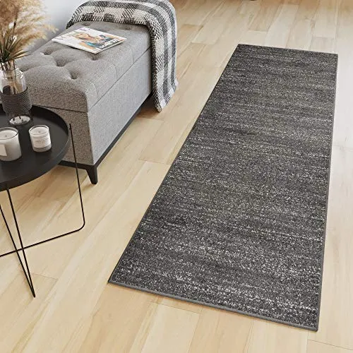 TAPISO Sari Teppich Läufer Flur Schwarz 100 x 140 cm - Hochwertiger Kurzflor Teppichläufer für Küche, Wohnzimmer und Flur, rutschfeste Unterseite für Sicherheit und Pflegeleicht, ideal für Familien mit Kindern.