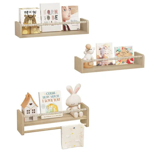 3er Set Kinder Bücherregal Wand 50cm Wandregal Kinderzimmer aus Massivholz