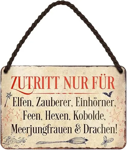schilderkreis24 Blechschild Sprüche für Frauen – Geschenk für beste Freundin, Geburtstag & Einzug (Zutritt nur für Elfen, Zauberer, Einhörner)