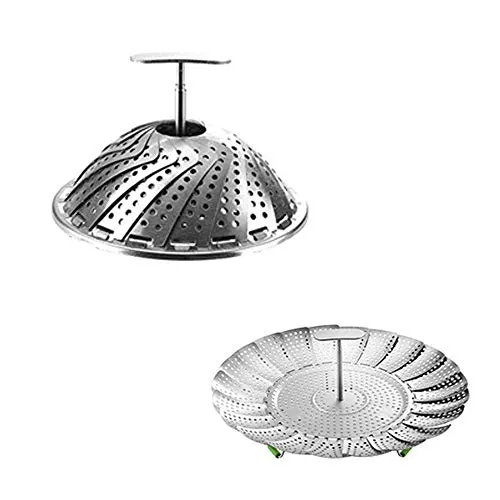 Zusammenklappbarer Dampfgarkorb, Gemüse-Dampfkorb, Edelstahl-Dämpfkorb, Einsatz für Töpfe, 22,9 cm (Edelstahlgriff)