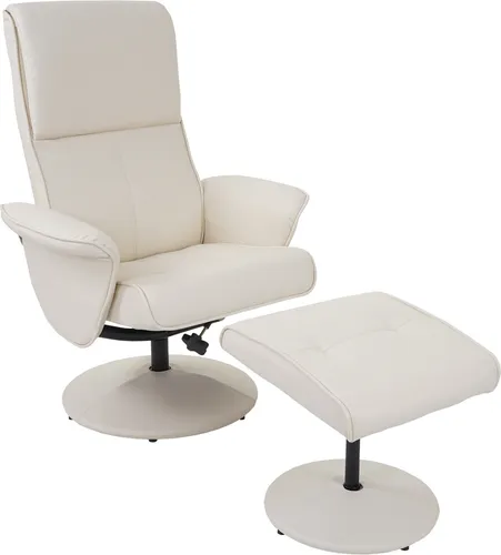 Relaxsessel Stockholm - Fernsehsessel mit Hocker in creme - Sessel mit stufenlos verstellbarer Rückenlehne, ideal für entspannte TV-Abende. Aus hochwertigem Kunstleder und ausgezeichnet mit dem Mittelstandspreis für soziale Verantwortung.