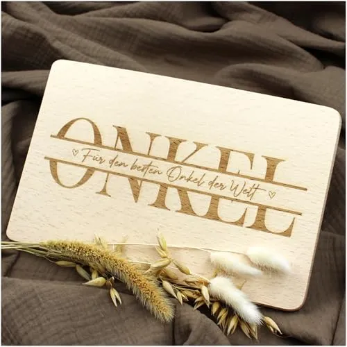 VmG-Store Frühstücksbrettchen 23,5x15cm Schneidebrett mit Gravur als Geschenk zum Geburtstag für Männer Frauen Kinder Brotzeitbrett mit Spruch Holz bedruckt (06 Onkel, Ohne Wunschname)