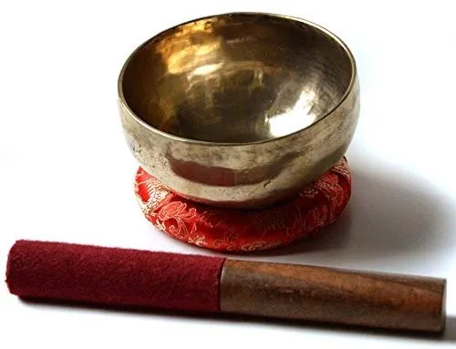 Klangschale handgedengelt 1200 g - 1300 g mit Zubehör 4teilig