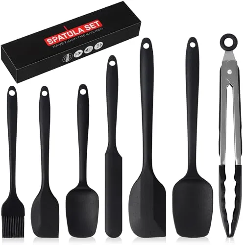 Stück Teigschaber Silikon Set, Küchenbackwerkzeuge Silikon Spatel Set mit Küchenzange, Spatula Hitzebeständige bis 460°F Nahtloses Einteiliges Design, Geeignet zum Backen, Kochen und Rühren 7