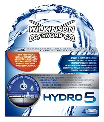 Wilkinson Hydro5 Klingen 4 Stück - Herren Rasierklingen, 4 Klingen für eine sanfte Rasur und Hautpflege, ideal für empfindliche Haut