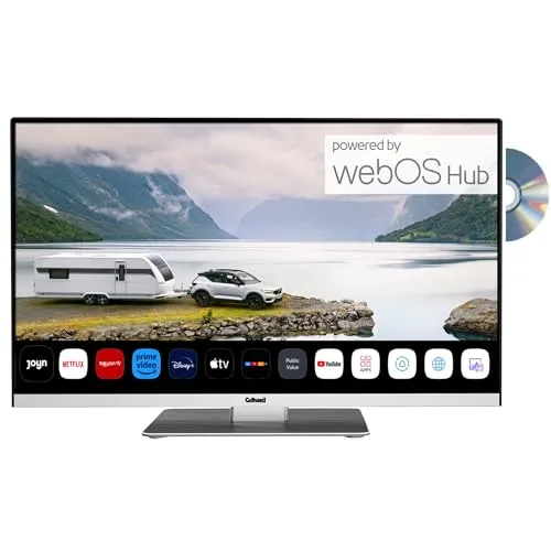 Gelhard GTV2492 Smart TV mit DVD und Bluetooth - Full HD Fernseher mit integriertem Tripletuner für DVB-C/S/S2/T2, ideal für Wohnmobile. Genießen Sie gestochen scharfe Bilder und nutzen Sie die praktische Timeshift- und PVR-Funktion.