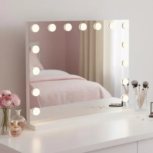Bellamio Livny Schminkspiegel mit Beleuchtung – Hollywood Spiegel mit 15 LEDs - Tischspiegel mit professioneller Beleuchtung, drei Farbtemperaturen und USB-Anschluss für höchsten Komfort beim Schminken.