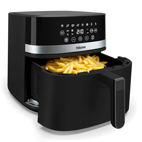 Tristar Digital Heißluftfritteuse FR-9418, 8L Kapazität - Heißluftfritteusen für gesundes Kochen: 8L Kapazität für bis zu 2 kg Lebensmittel, 7 Programme, Vorheizen & PFAS-freie Antihaftbeschichtung für mühelose Reinigung.