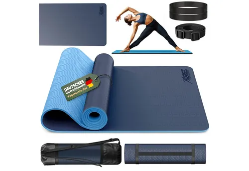 RE:SPORT Yogamatte Navyblau – Fitness- und Gymnastikmatte - Die RE:SPORT Yogamatte aus TPE überzeugt mit rutschfester und gelenkschonender Oberfläche. Ideal für Yoga, Pilates und Fitness. Kompakt und mit praktischem Tragegurt für einfaches Transportieren.