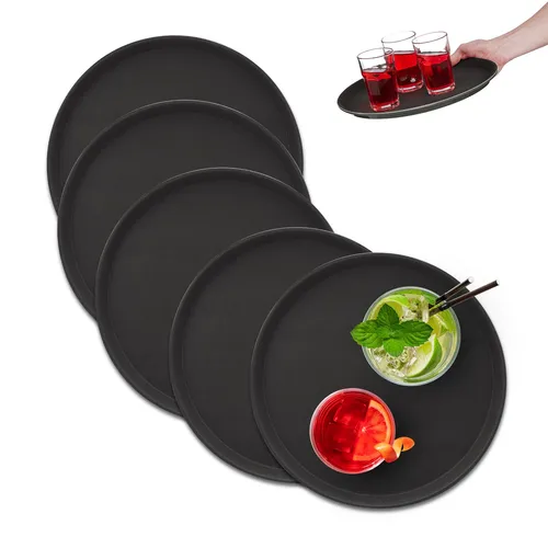 Serviertablett Gastrotablett 5er Set - Ideal für Gastronomie - Tabletts aus robustem Kunststoff, rund, 35 cm Durchmesser, perfekt für den Einsatz in Bars und Restaurants, leicht und langlebig.