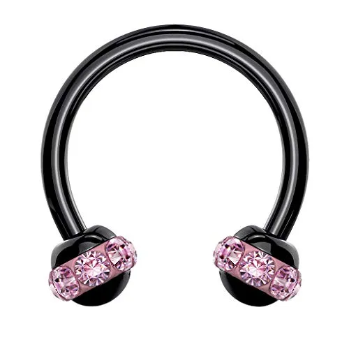 Piercingfaktor Piercing mit Glitzer Kristall Kugel Ohr Lippen Nasen Hufeisen Horseshoe Tragus Helix Labret Septum Nasenpiercing Schwarz Rosa