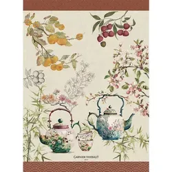 Garnier-Thiebaut Geschirrtuch Théières rouille 50x70 cm - Hochwertiges Geschirrtuch aus einem Baumwolle-Leinen-Mix, ideal für die Küche. Mit buntem, bedrucktem Design und praktischen Maßen von 50x70 cm.