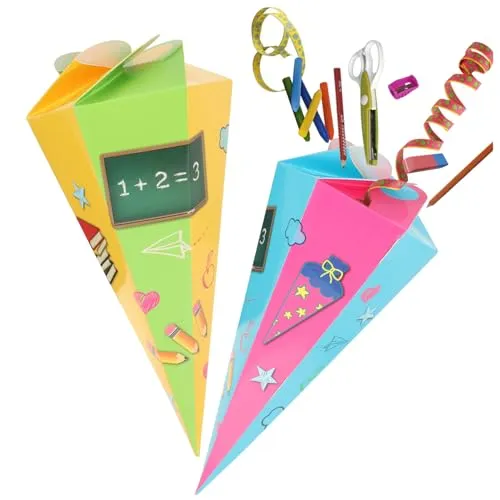 com-four® 2X Mini Schultüten 30 cm, Geschwisterschultüten aus Pappe