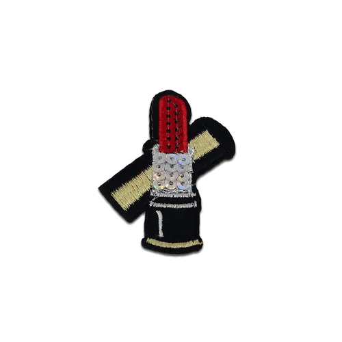 Aufnäher / Bügelbild -  Lippenstift mit Pailletten – schwarz/silber – 6,5x4,9cm