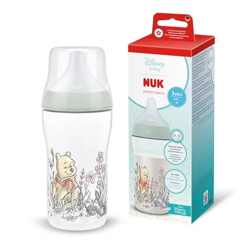 NUK Perfect Match Babyflasche | 3+ Monate | 260 ml | Anti-Kolik-Babyflasche | PP | Temperature Control Anzeige | Disney Winnie Puuh | 1 Stück