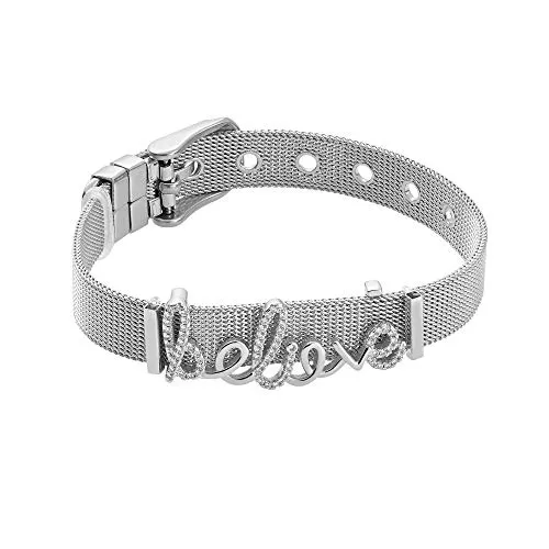 Heideman Mesh Armband Milanaise Damen - aus hochwertigem Edelstahl - silber gold rosegold farbend poliert - Armkette für Frauen mit Charms - Herz mit Stein weiß