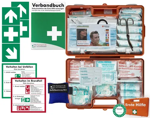 WM-Teamsport Erste-Hilfe-Koffer DIN 13169 mit Notfallbeatmung - Erste-Hilfe-Koffer nach DIN 13169, ideal für Betriebe und Haushalte. Mit Notfallbeatmungshilfe und praktischer Prüfplakette für schnelle Erneuerung der Sterilteile.