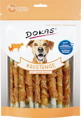 DOKAS Kaustange – Getreidefreier Premium Kausnack für Hunde - Hundefutter: Luftgetrockneter Kausnack aus Rinderhaut umwickelt mit Hühnerbrust, gluten- und getreidefrei, ideal für Zahnpflege und Kaumuskulatur. Perfekt für zwischendurch!
