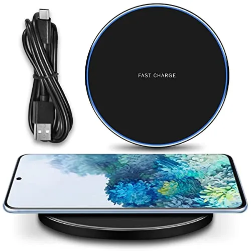 QI Induktive Ladestation 15W - Kabelloses Schnellladen kompatibel mit Samsung Galaxy S25 S24 S23 S22 S21 Plus Ultra FE mit sicherem Überladungsschutz - modernem Design, Farbe:Schwarz